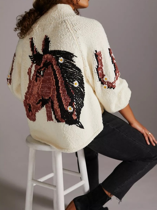 Pilcro Sweaters - Pilcro by Anthropologie Western Horse Graphic Knit Cardigan Sweater Size MP